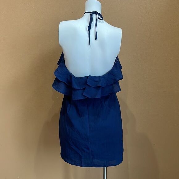 Blue Blush | Navy Ruffle Popover Halter Dress - Women - Picture 6 of 9